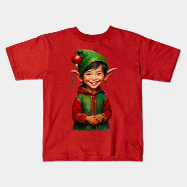 Cute Christmas Elf Kids T-Shirt by RetroSalt